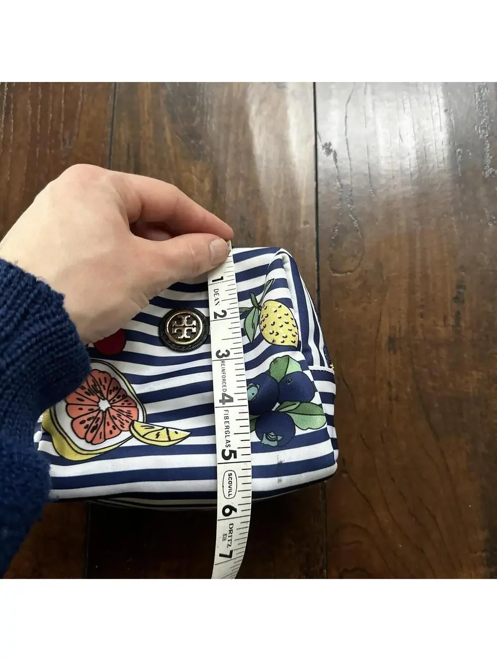 Tory Burch Printed Nylon Cosmetic Case Blue Fruits Wild Cute Print Berries